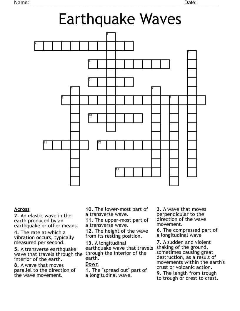 Earthquake Waves Crossword