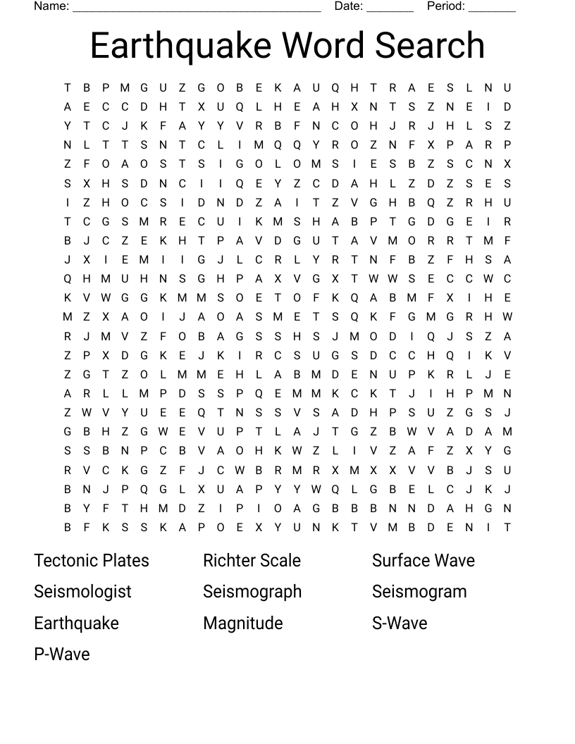Earthquake Word Search