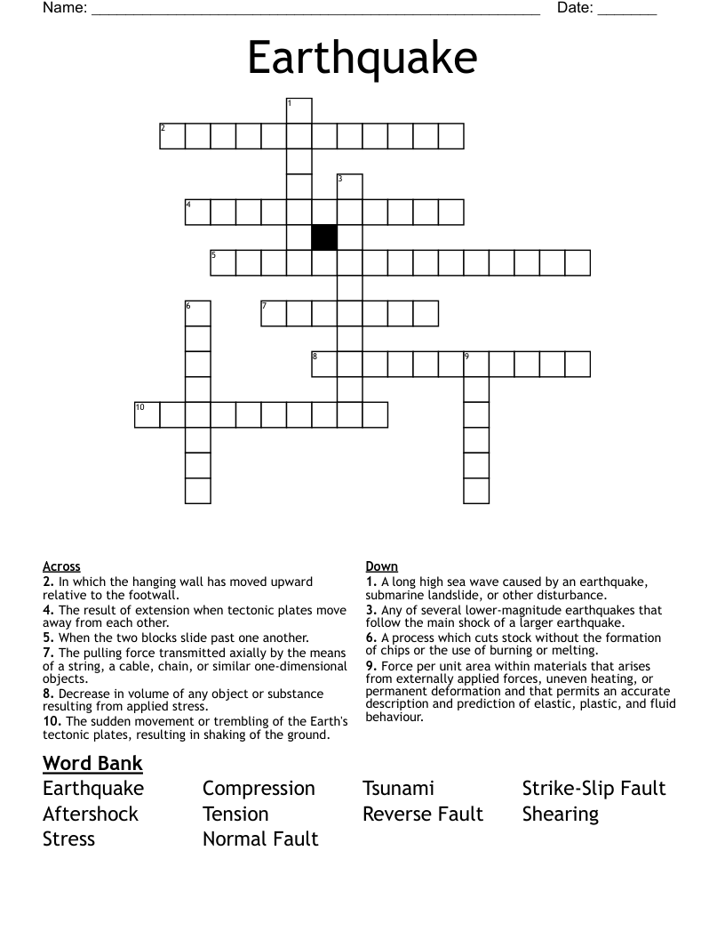 Earthquake  Crossword