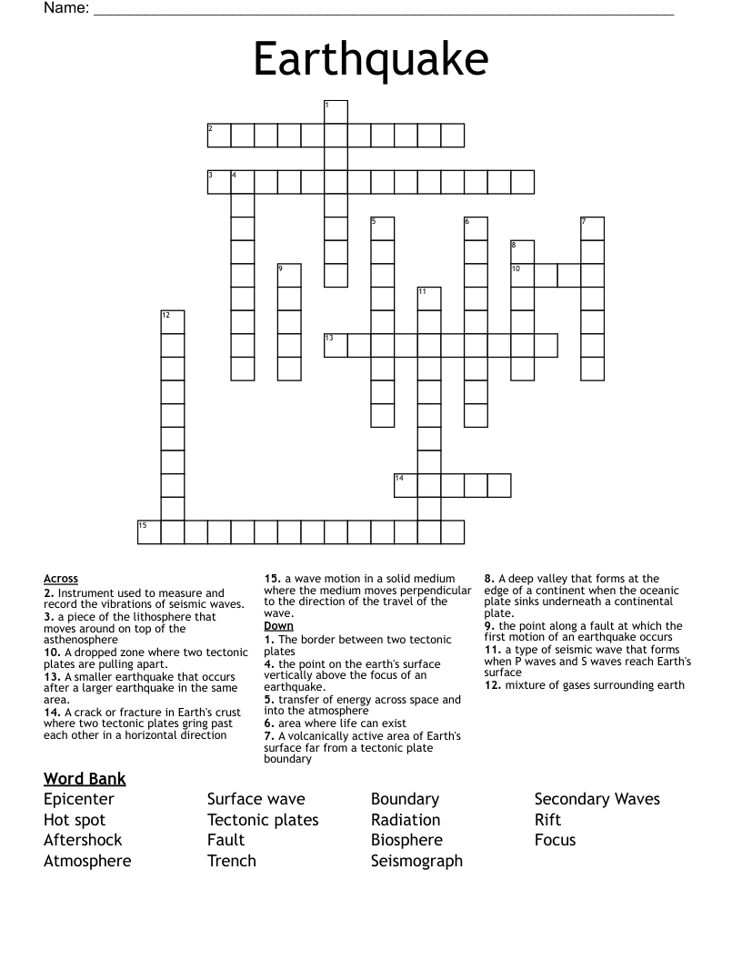 Earthquake  Crossword