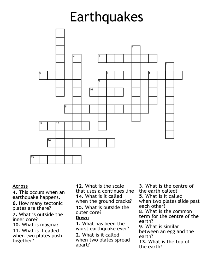 Earthquakes Crossword