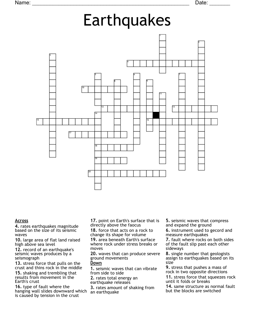 Earthquakes Crossword
