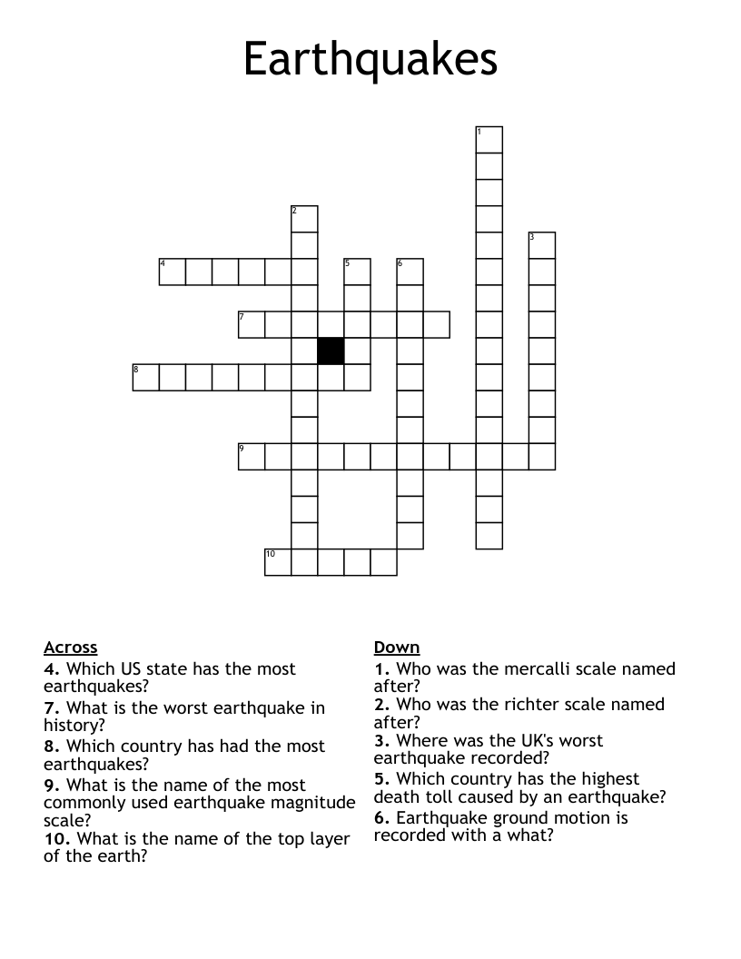 Earthquakes Crossword
