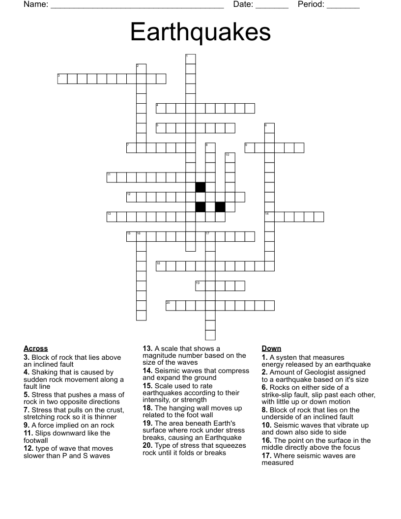 Earthquakes Crossword