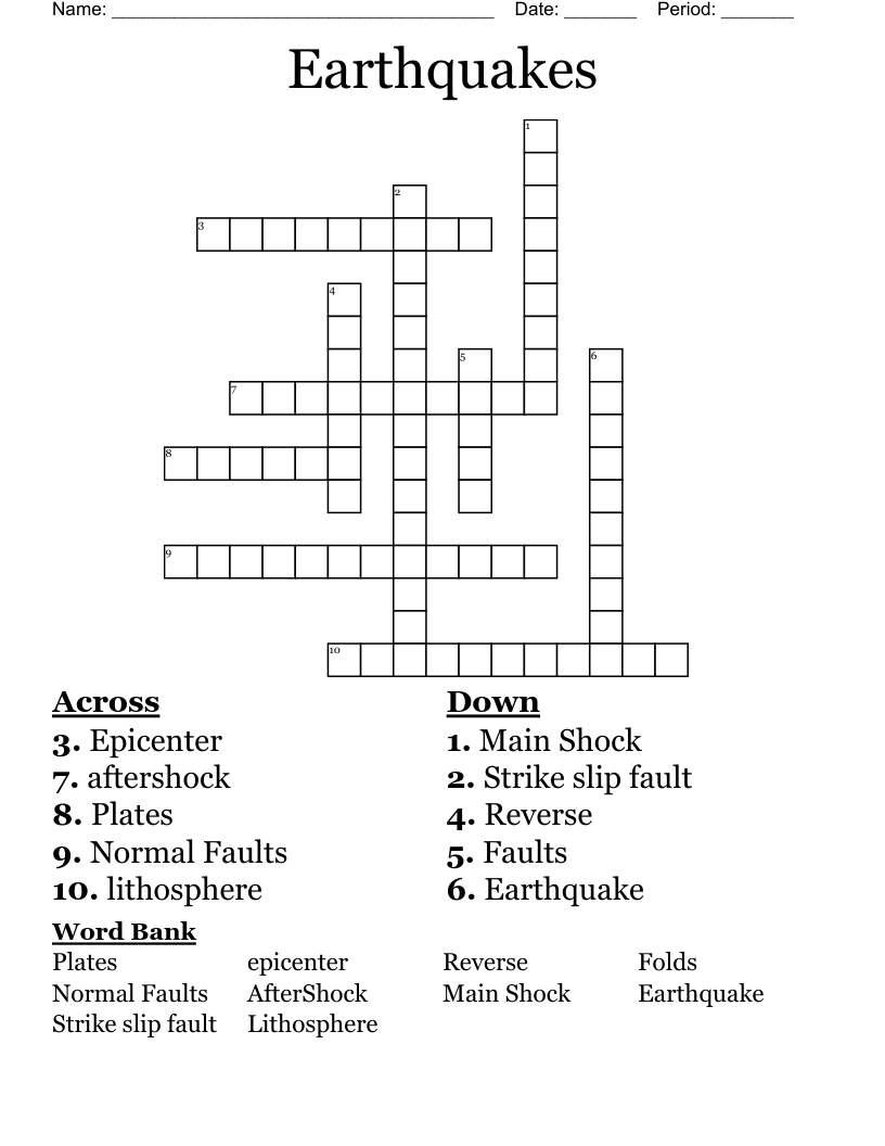 Earthquakes Crossword