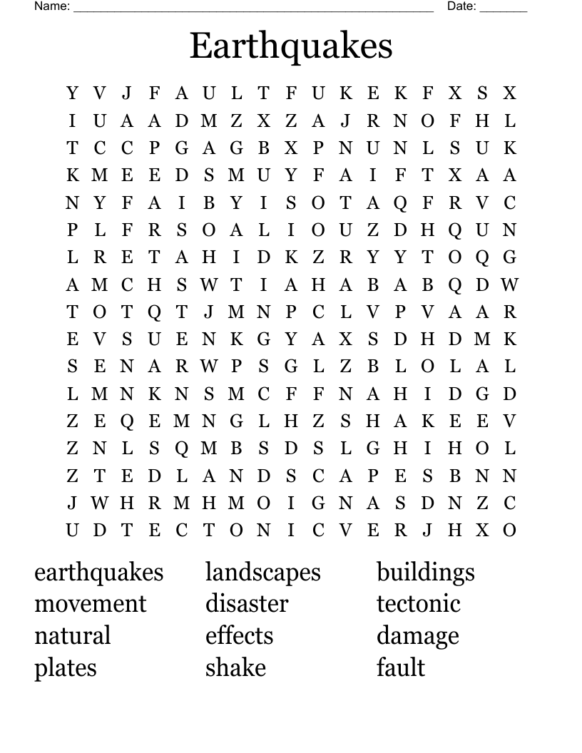 Earthquakes Word Search