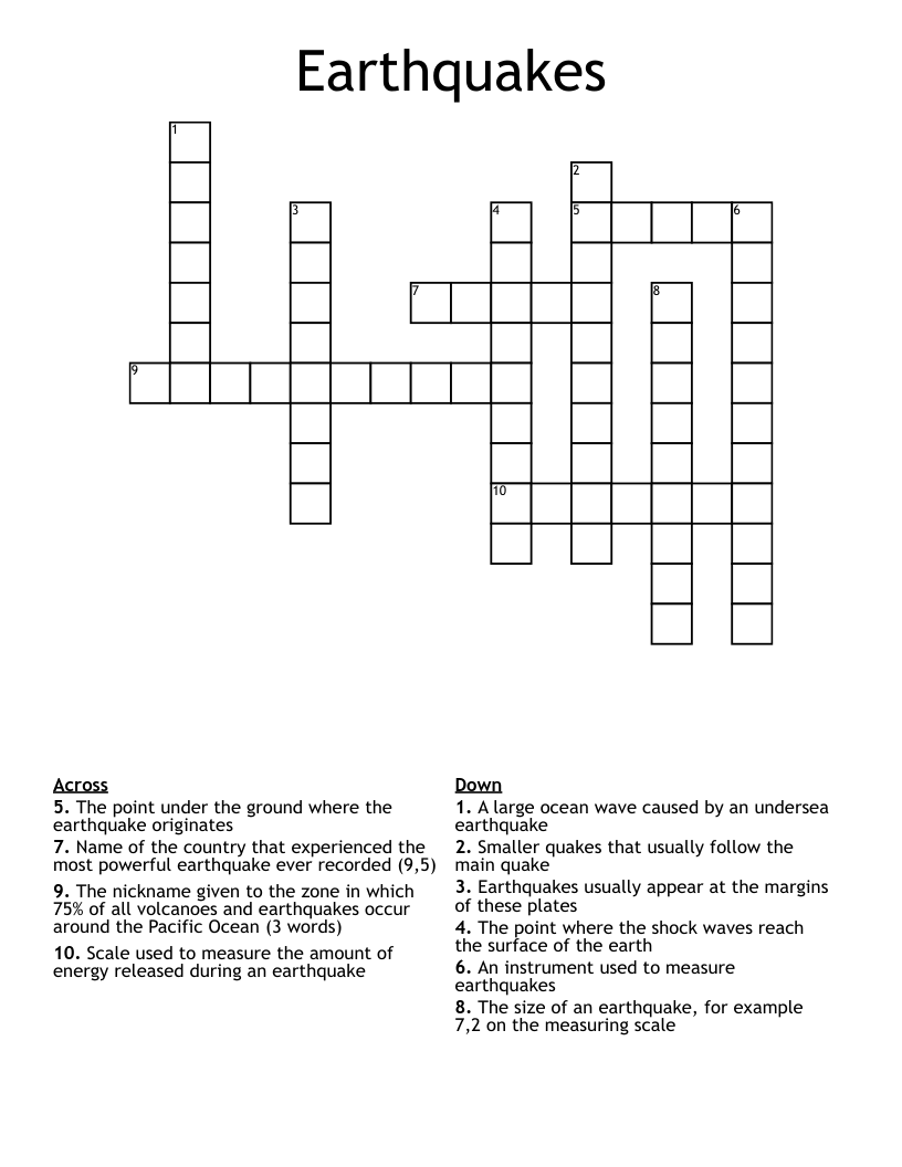 Earthquakes Crossword