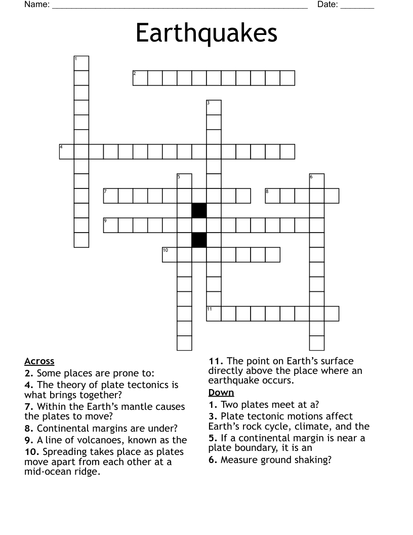 Earthquakes Crossword