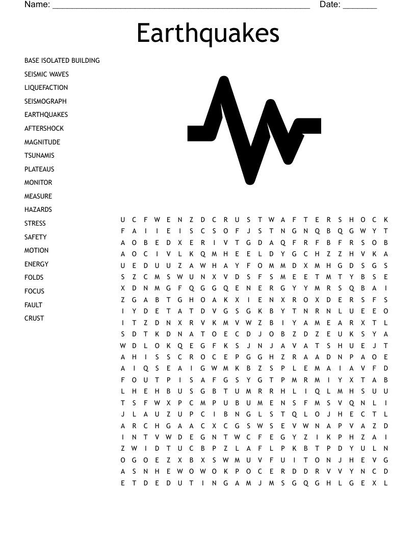 Earthquakes Word Search