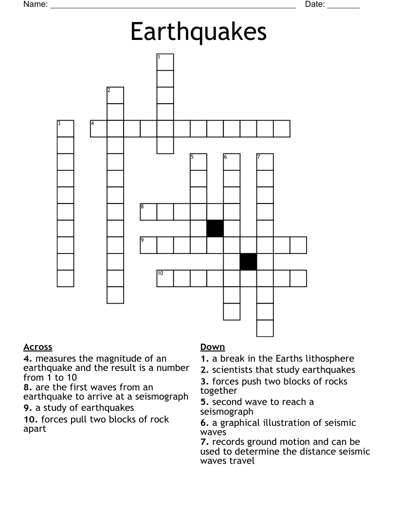 Earthquakes Crossword
