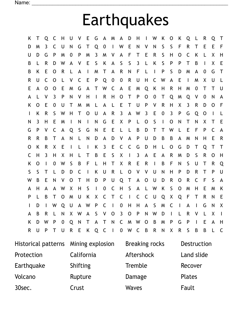 Earthquakes Word Search