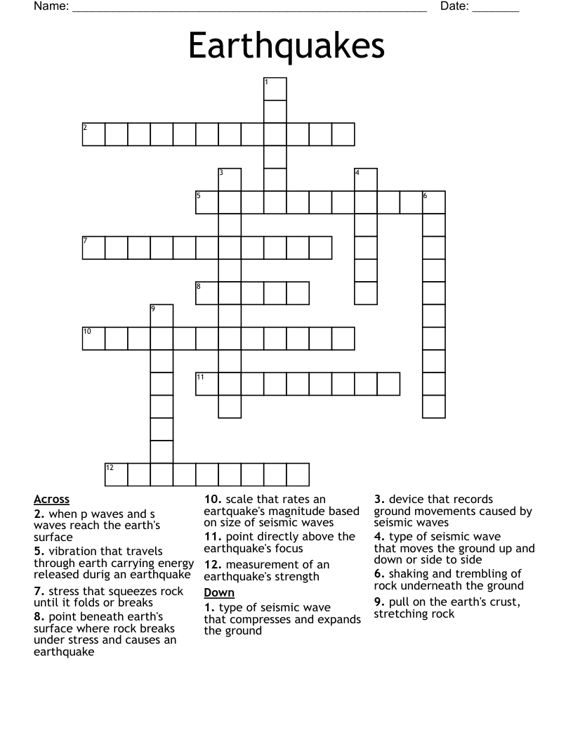 Earthquakes Crossword