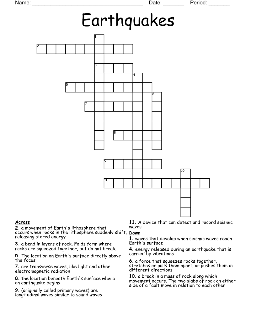 Earthquakes Crossword