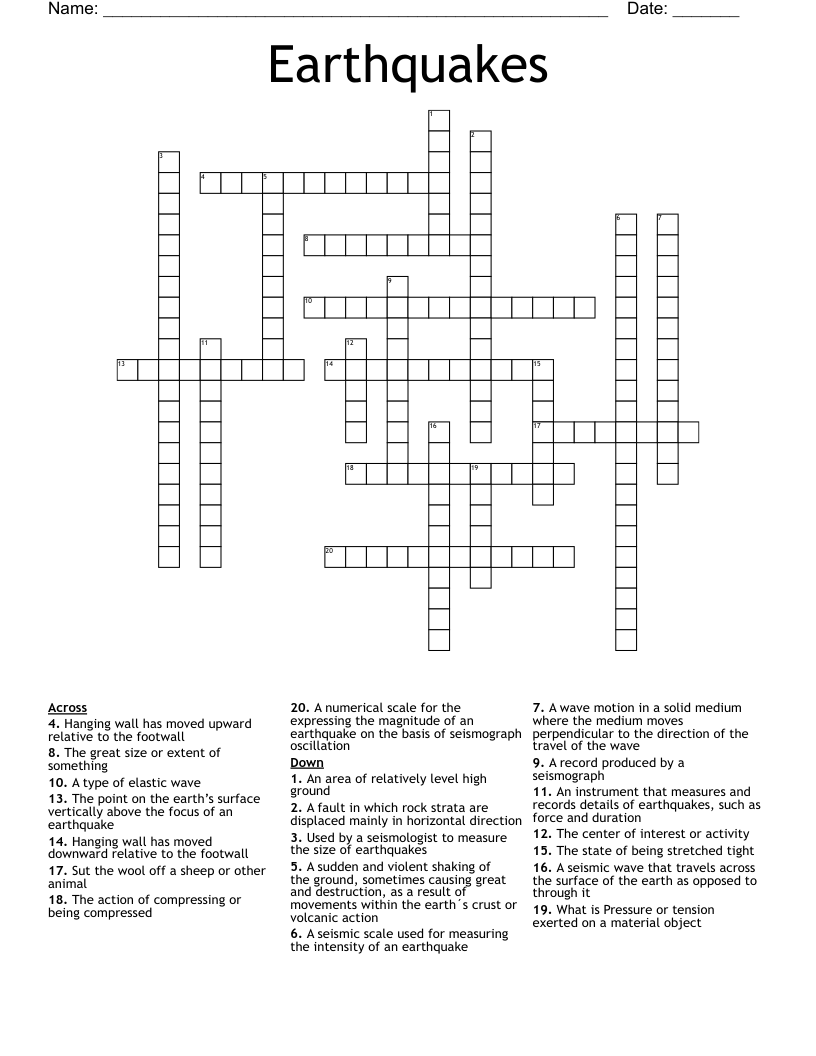 Earthquakes Crossword