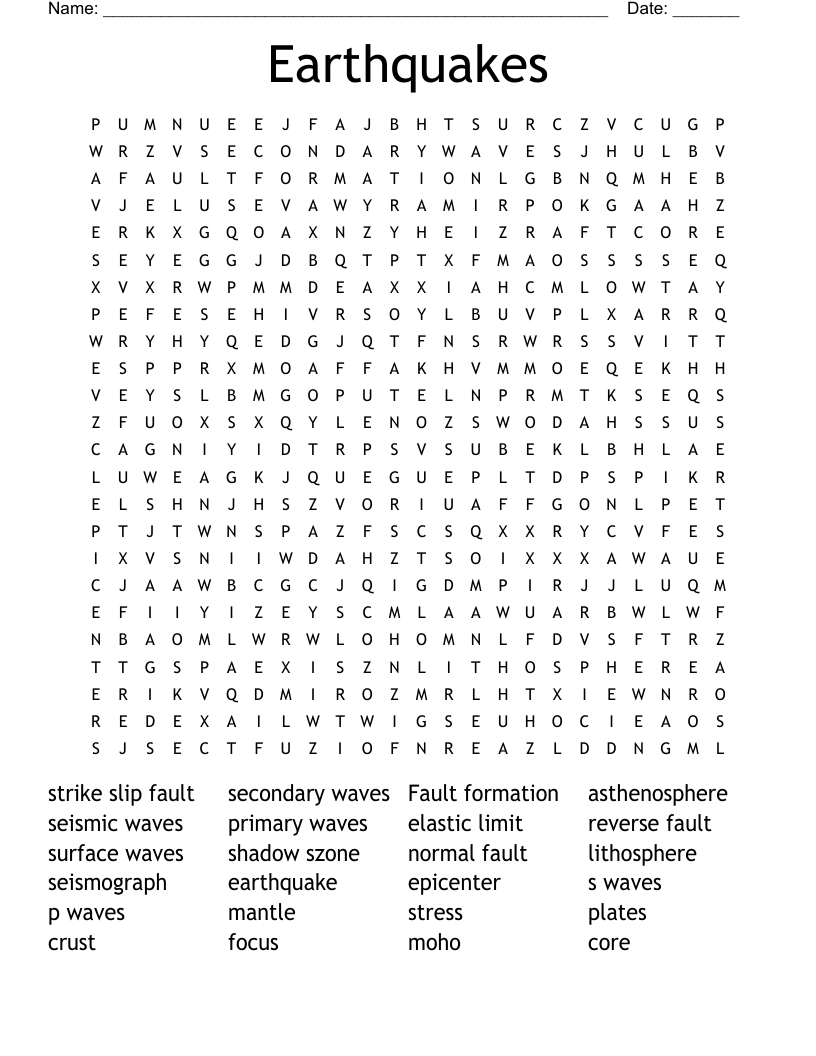 Earthquakes Word Search