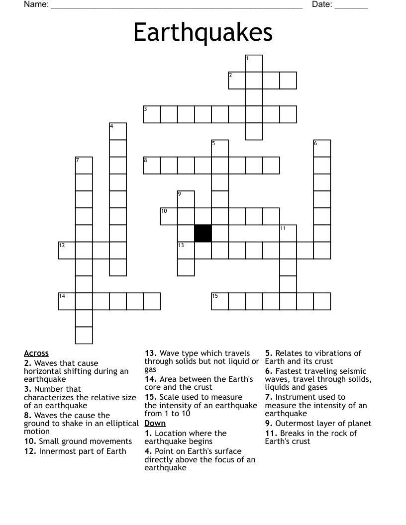 Earthquakes Crossword