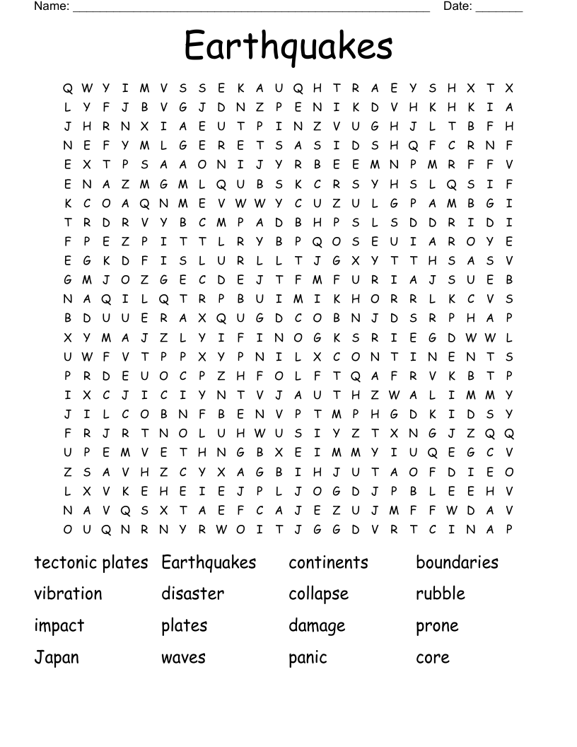 Earthquakes Word Search