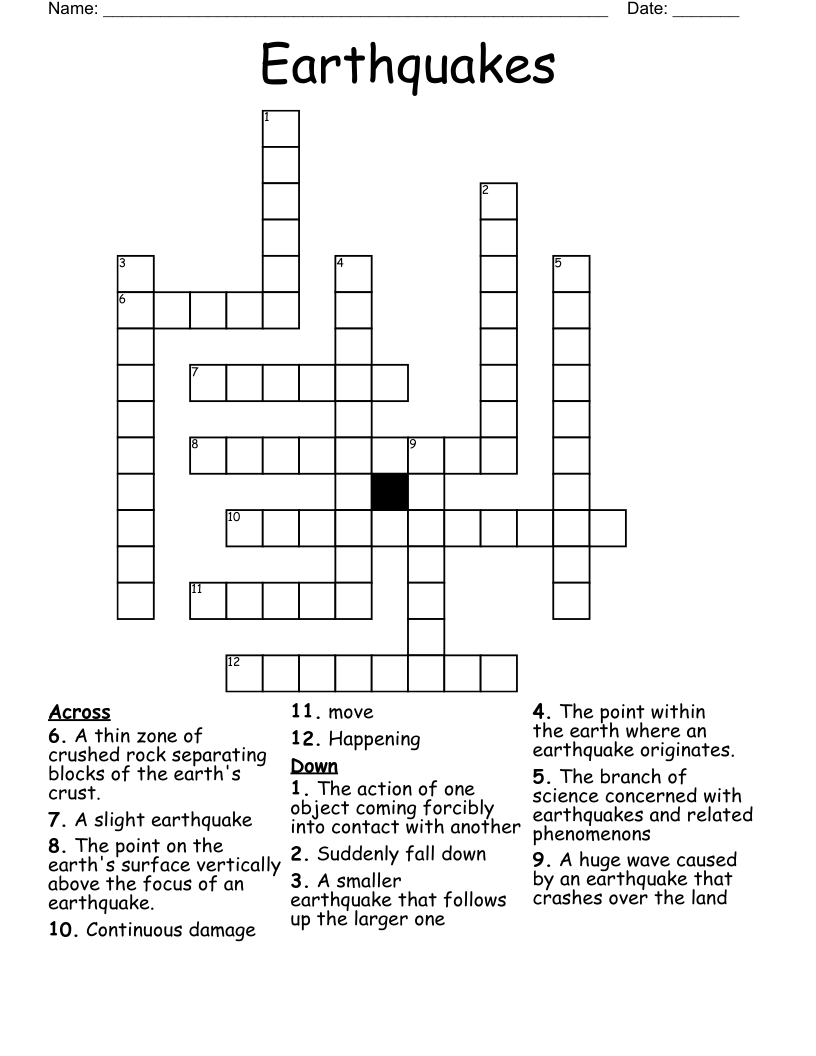 Earthquakes Crossword