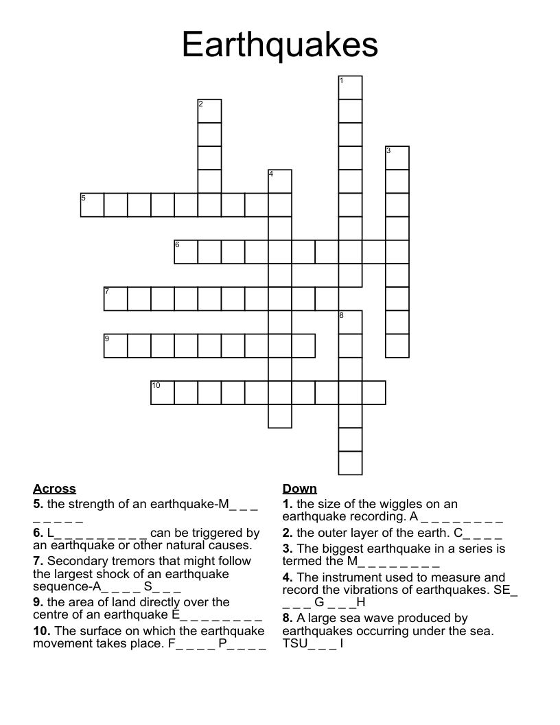 Earthquakes Crossword