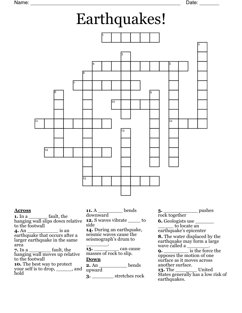 Earthquakes! Crossword