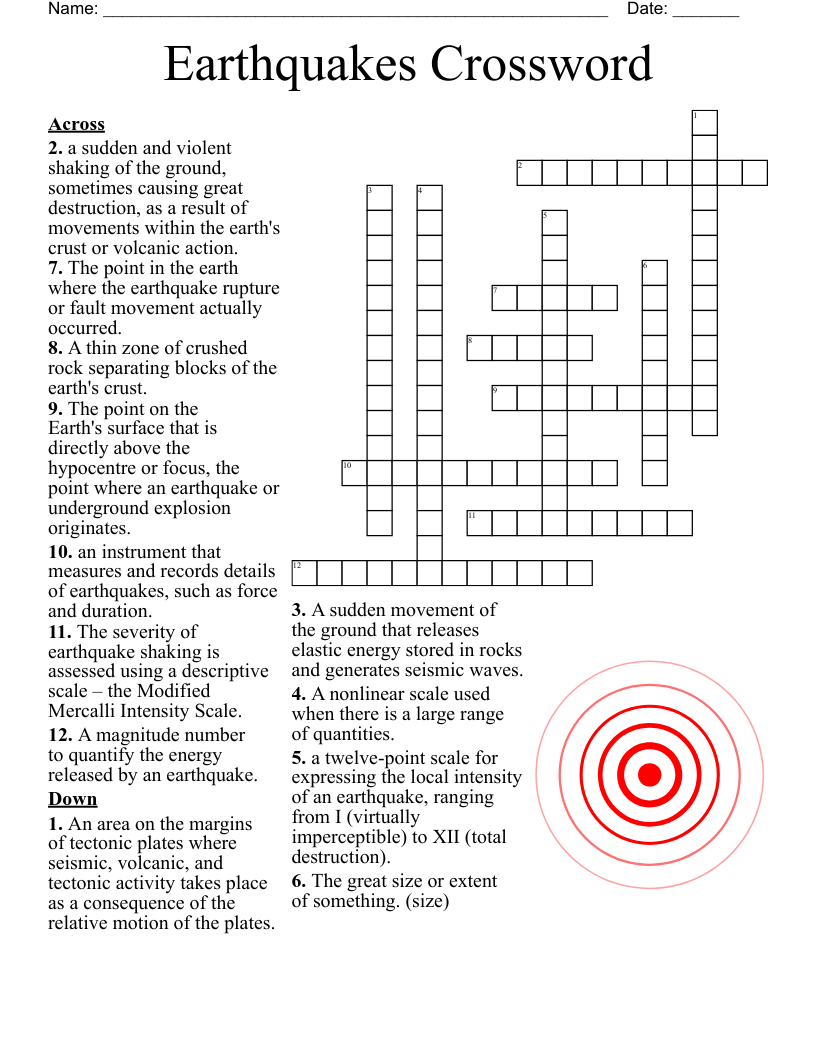 Earthquakes Crossword