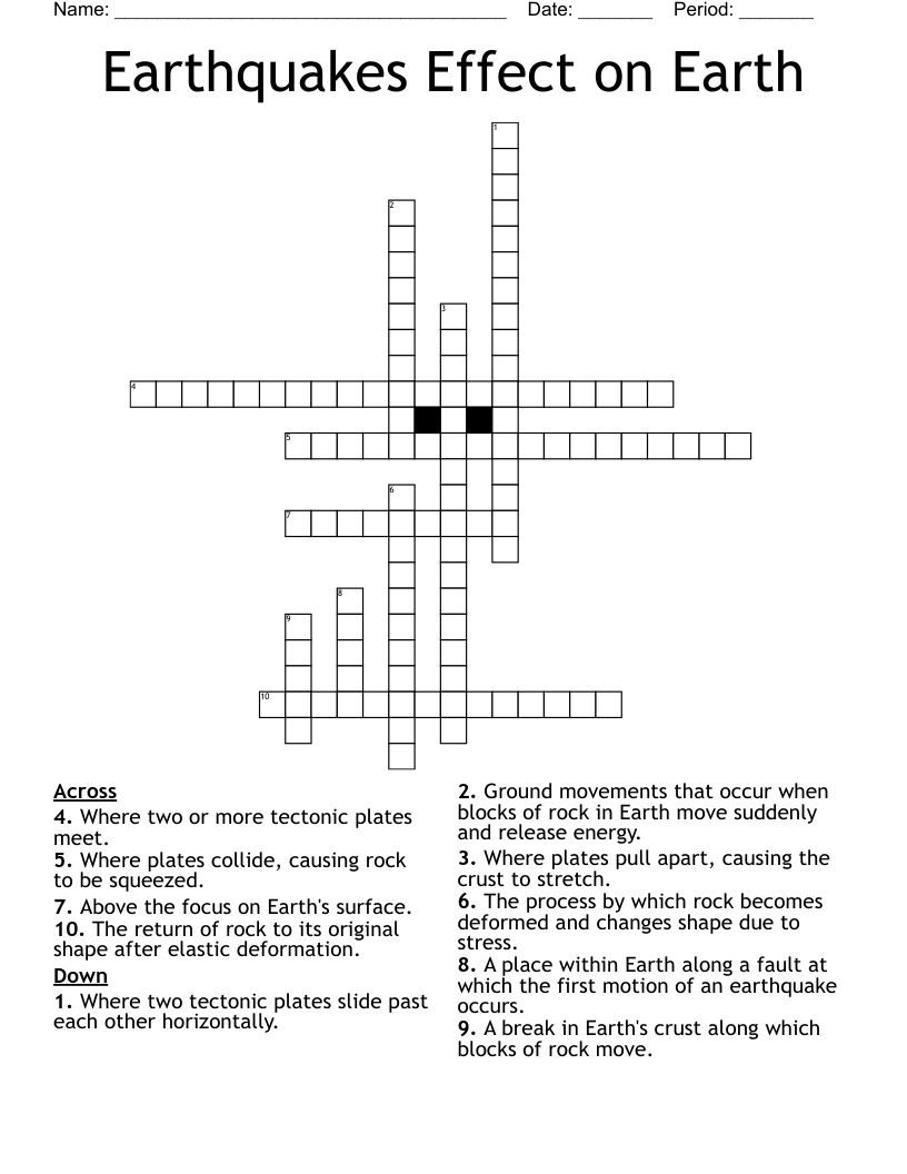 Earthquakes Effect on Earth  Crossword