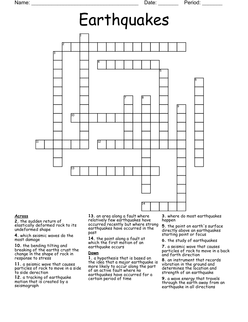 Earthquakes  Crossword