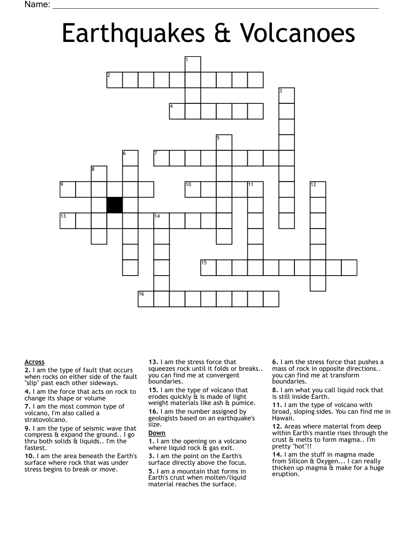 Earthquakes & Volcanoes Crossword