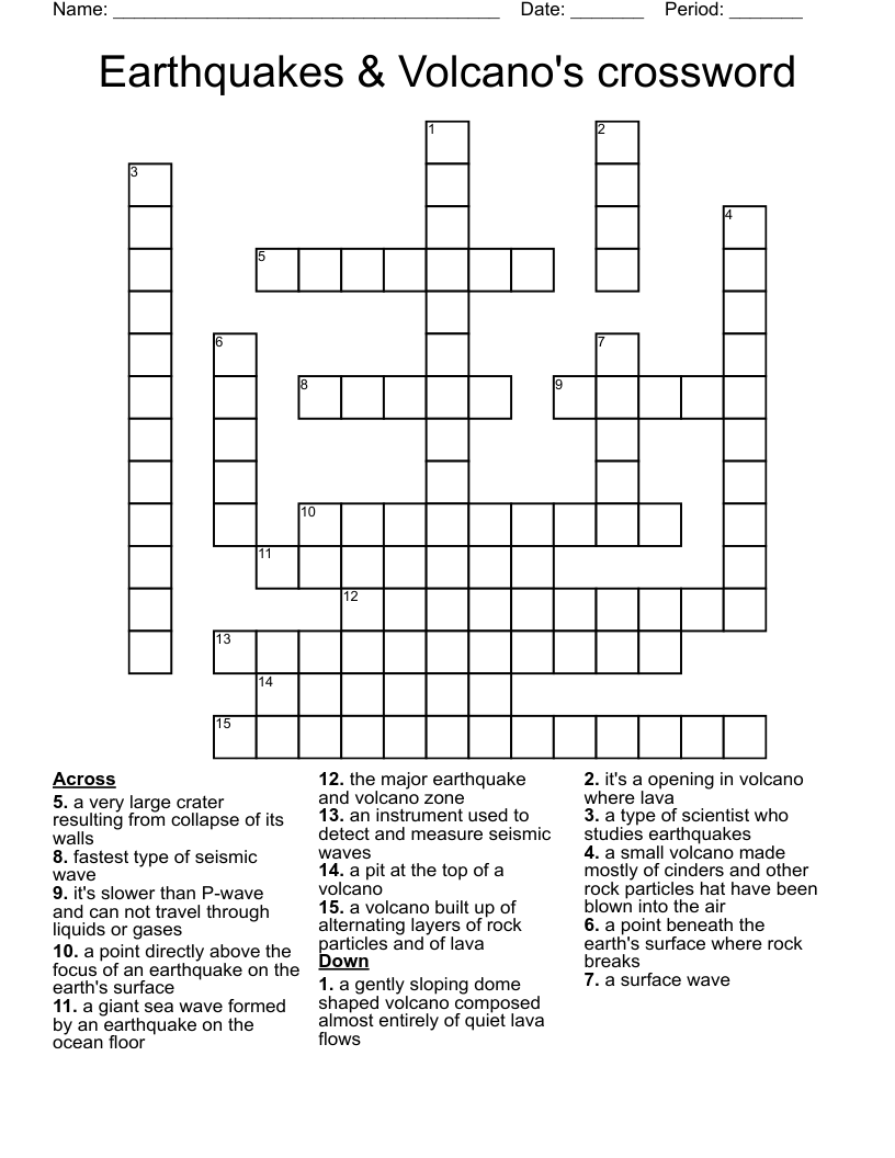 Earthquakes & Volcano's  crossword