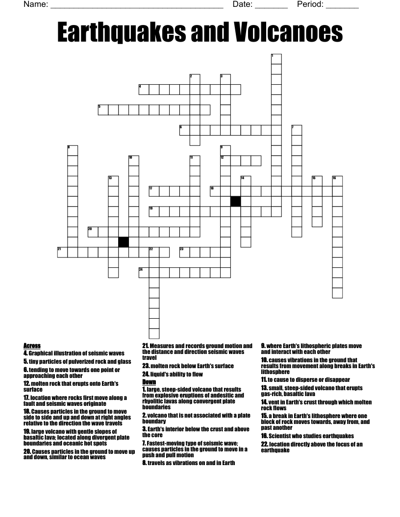 Earthquakes and Volcanoes Crossword