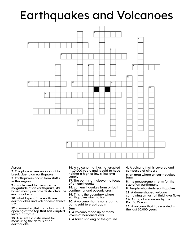 Earthquakes and Volcanoes Crossword