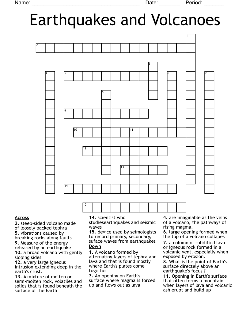 Earthquakes and Volcanoes Crossword