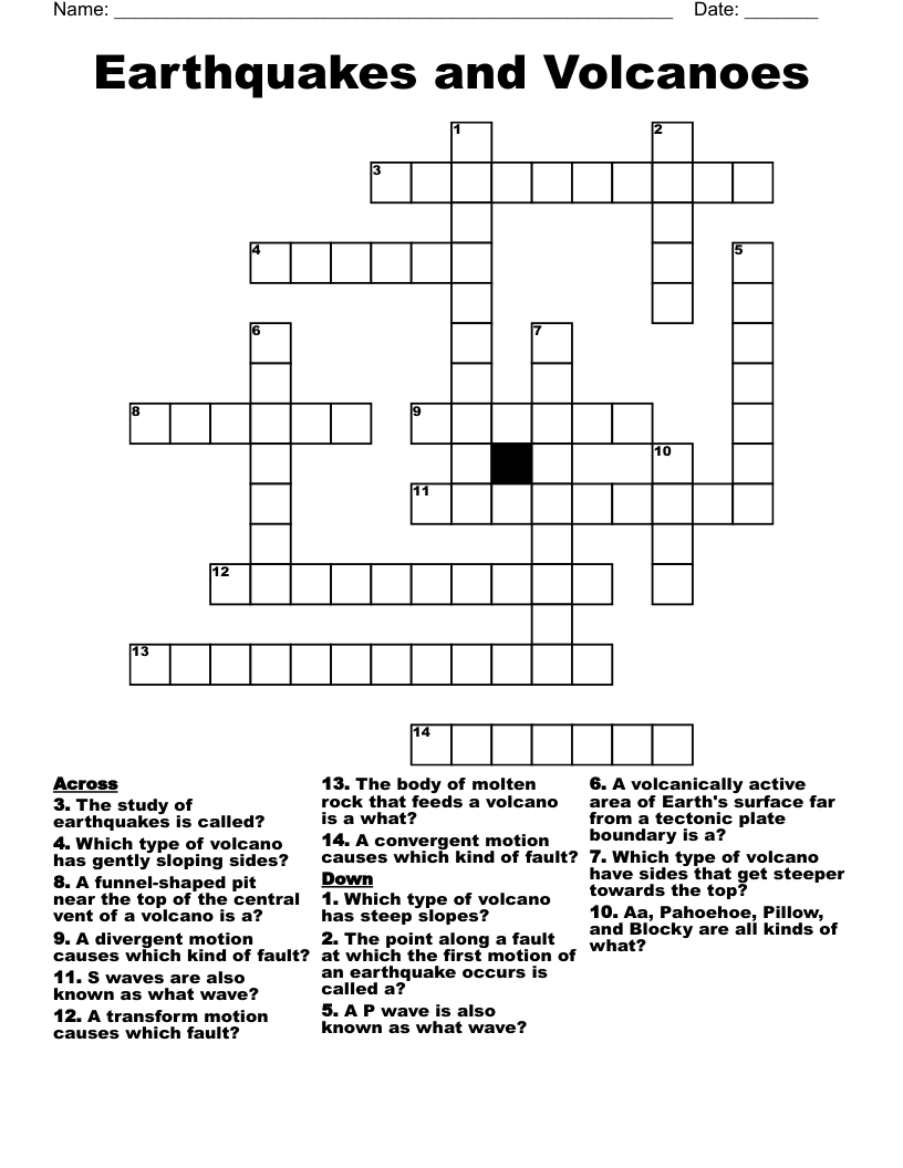 Earthquakes and Volcanoes Crossword