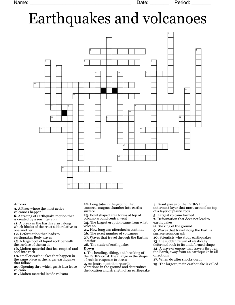 Earthquakes and volcanoes Crossword