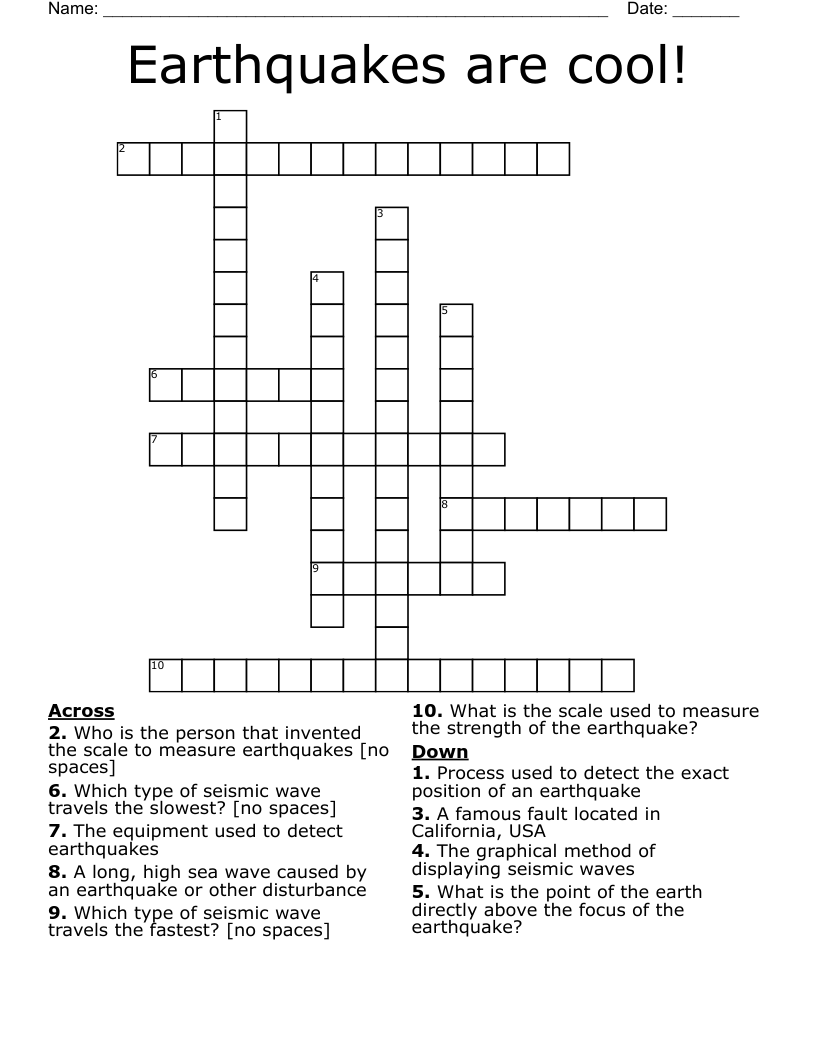 Earthquakes are cool! Crossword