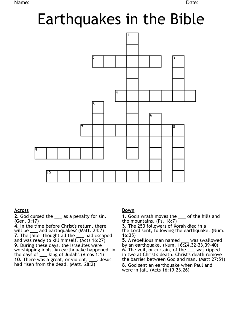 Earthquakes in the Bible Crossword