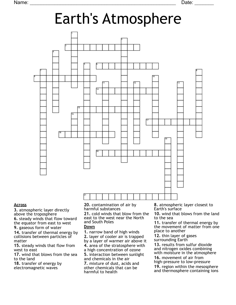 Earth's Atmosphere Crossword