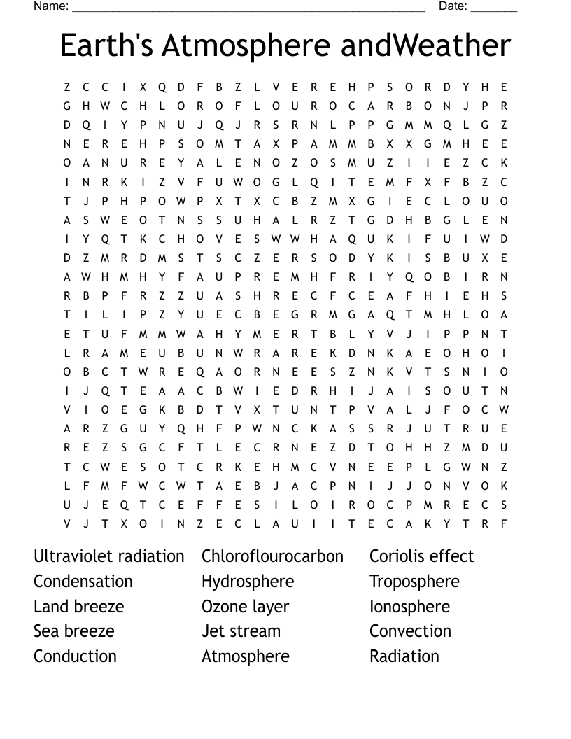 Earth's Atmosphere andWeather Word Search