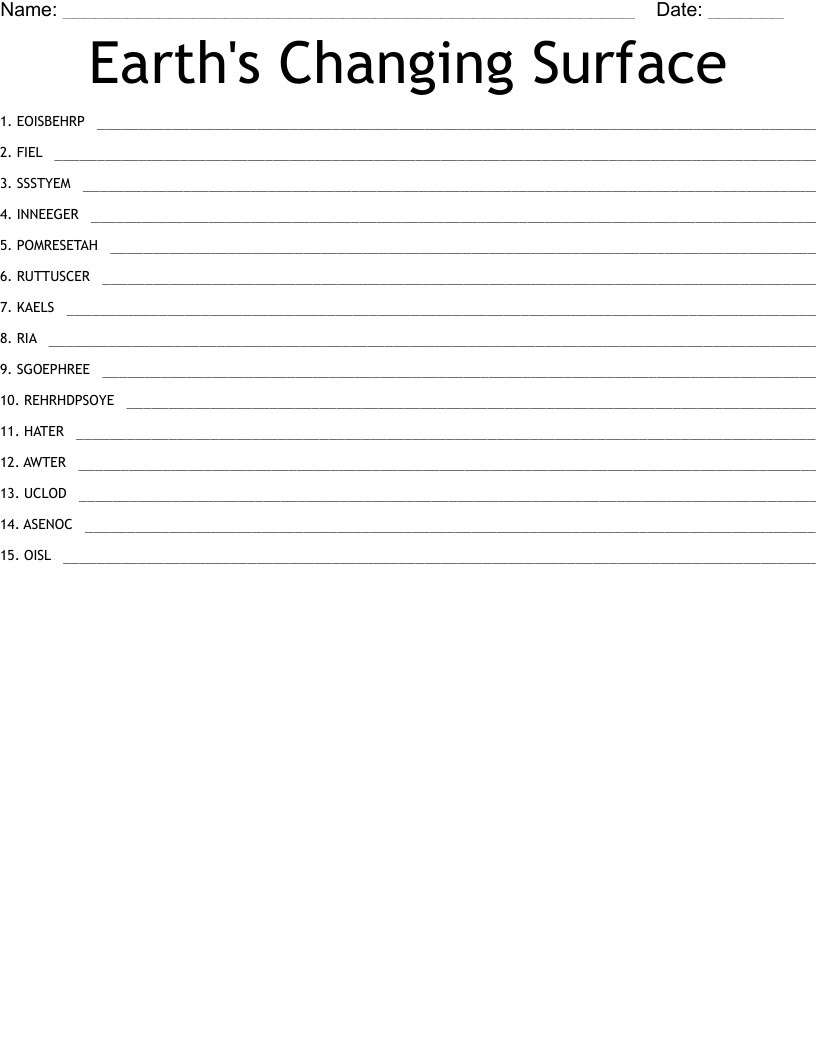Earth's Changing Surface Word Scramble