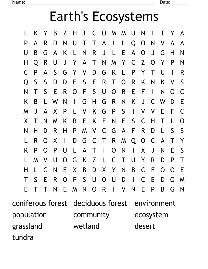 Earth's Ecosystems Word Search