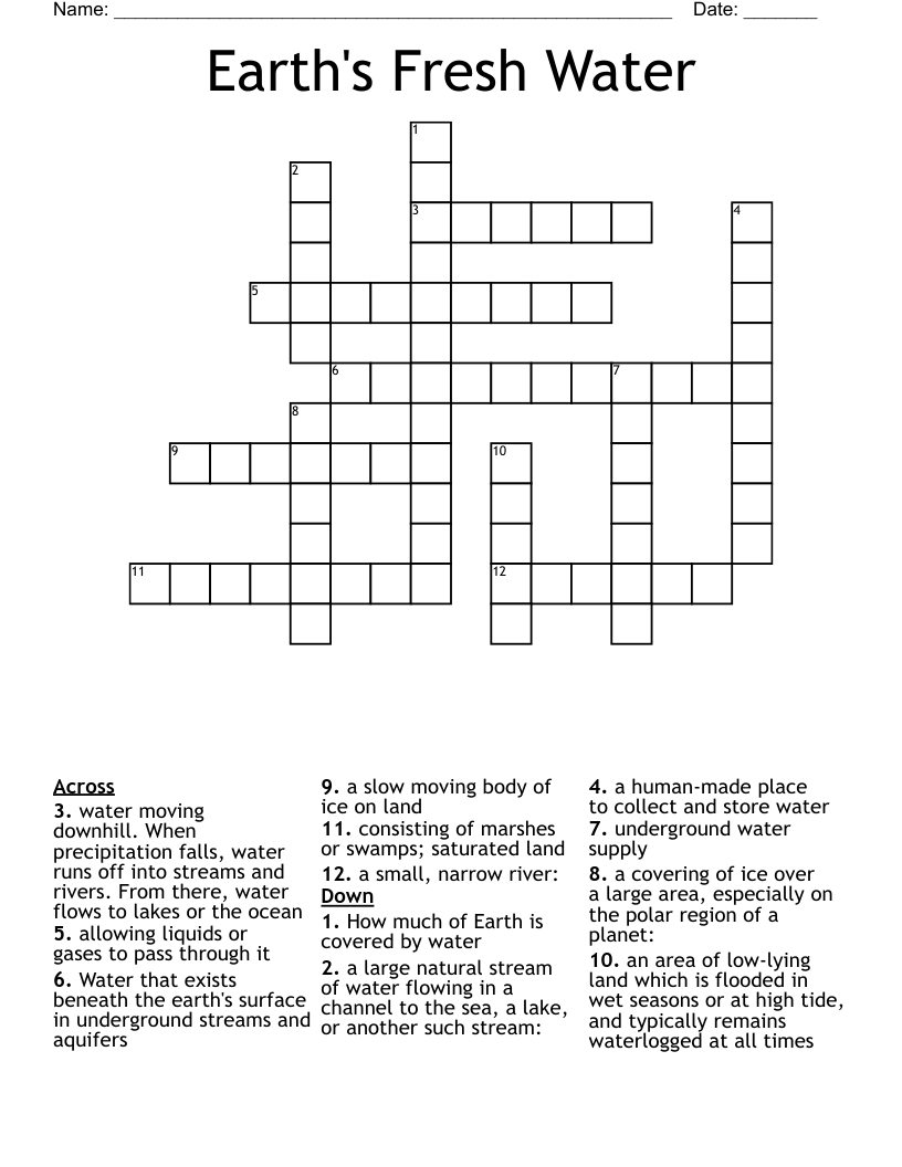Earth's Fresh Water Crossword