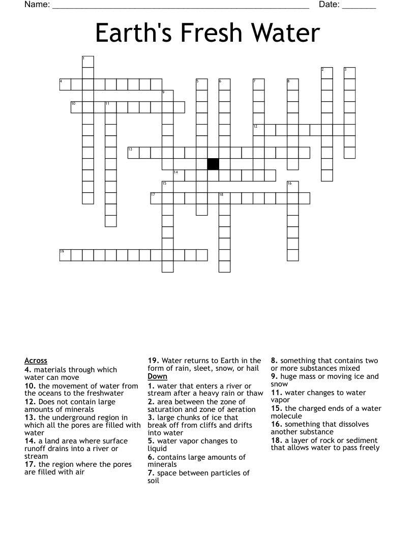 Earth's Fresh Water Crossword