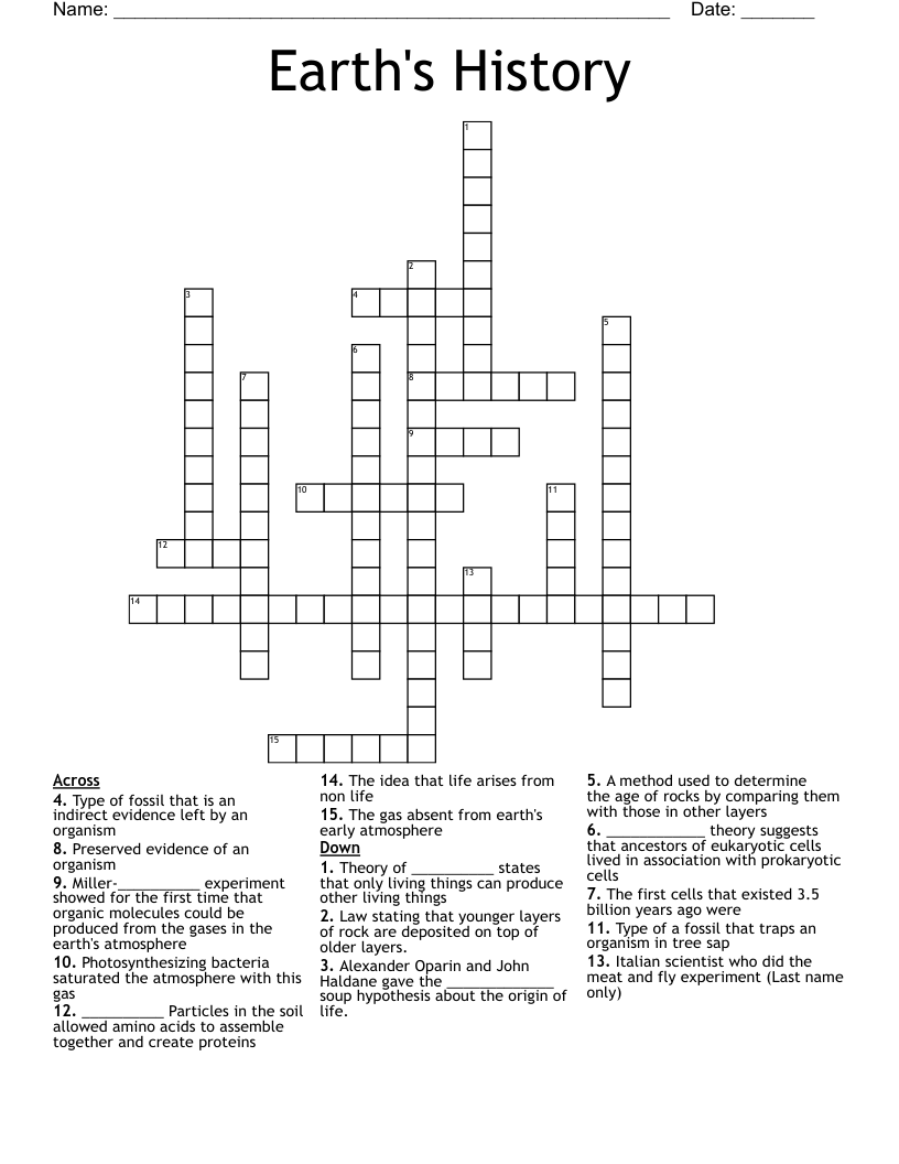Earth's History Crossword