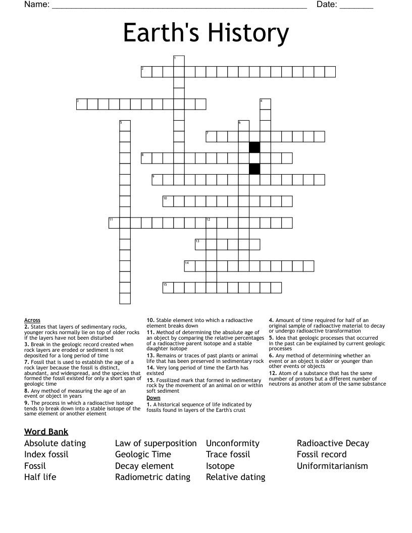 Earth's History Crossword