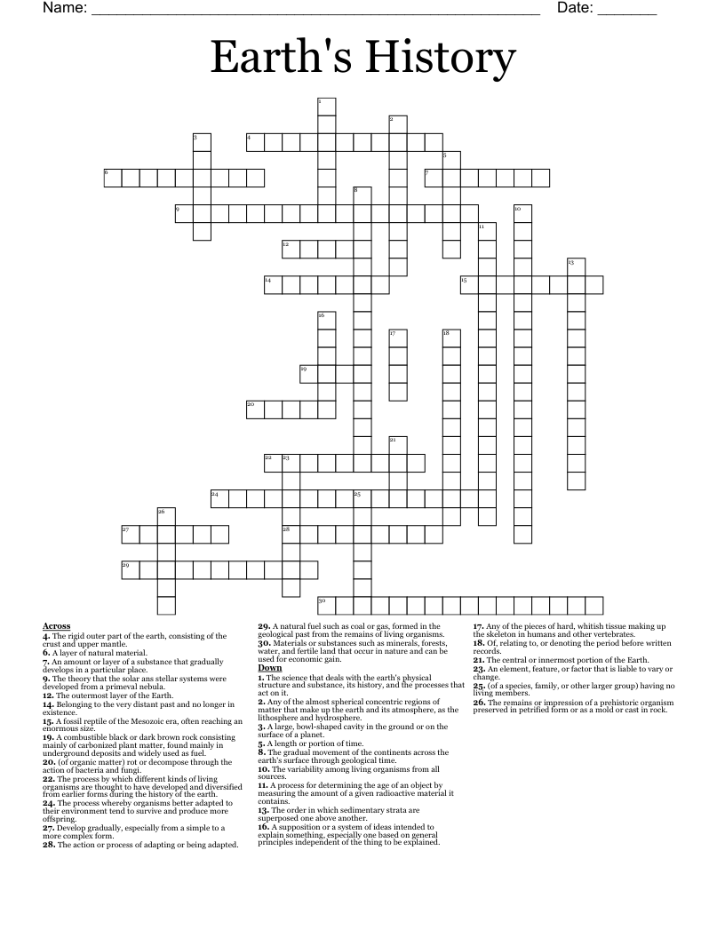Earth's History Crossword