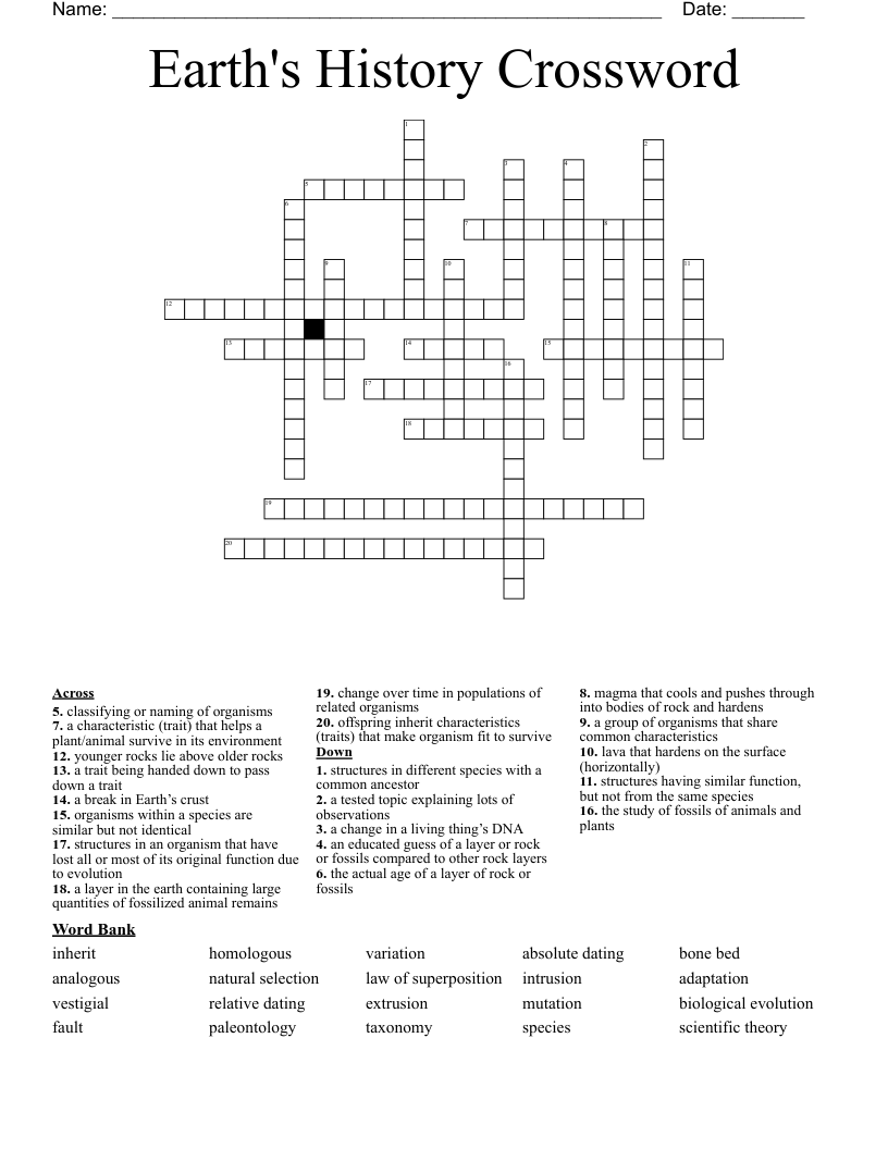 Earth's History Crossword