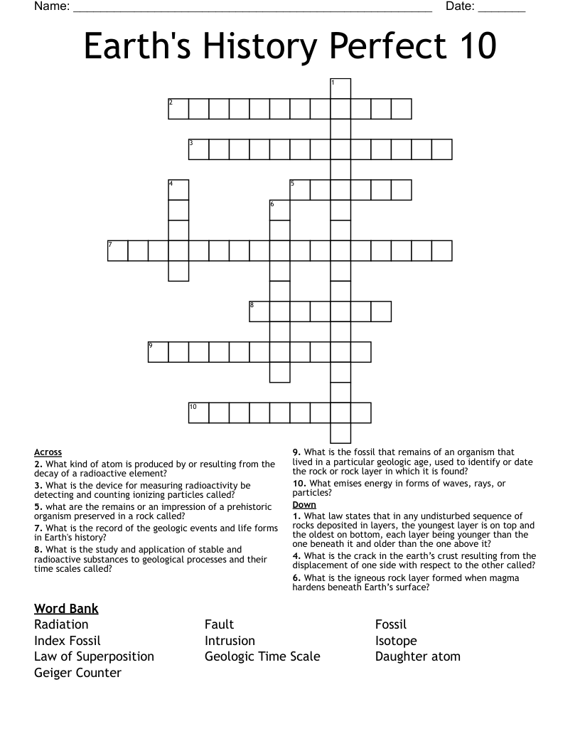 Earth's History Perfect 10 Crossword