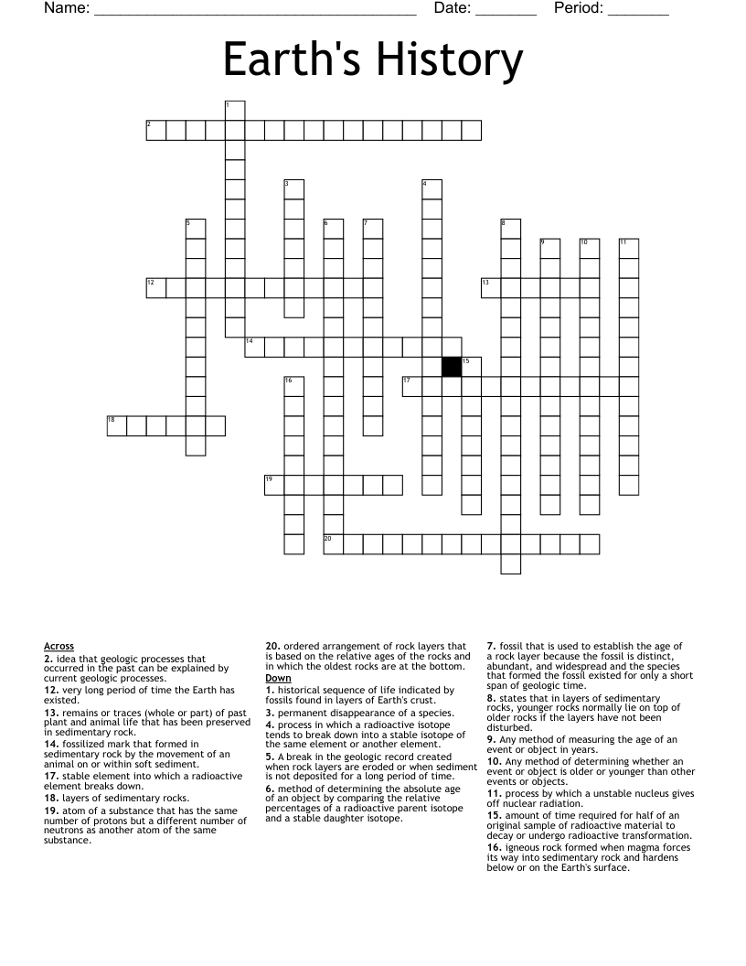 Earth's History  Crossword