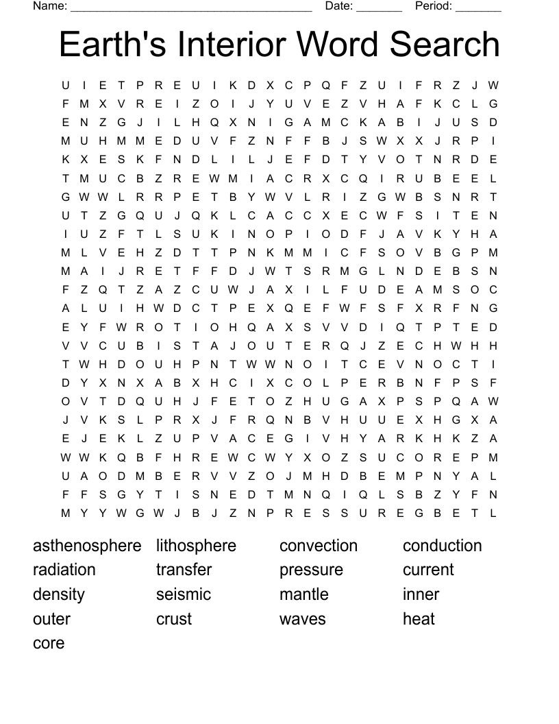 Earth's Interior Word Search