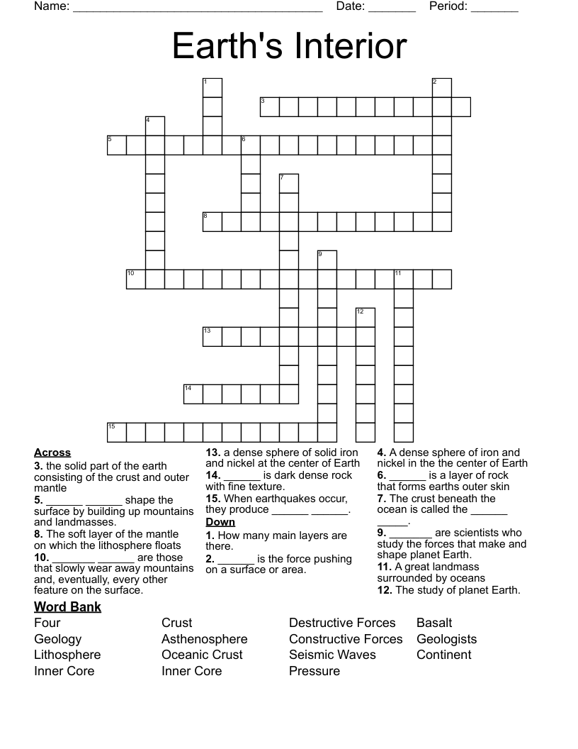 Earth's Interior  Crossword